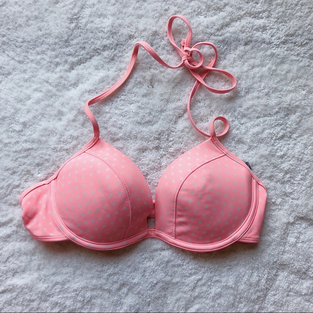 Pink polka dot bikini top 👙